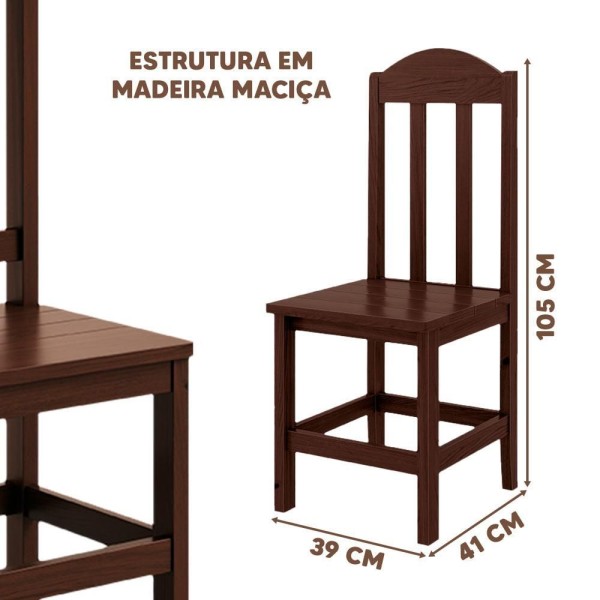 Encontraproduto.com.br - Conjunto Mesa Com 4 Cadeiras Em Madeira Maciça 120cm Castanho Olivia Shop Jm