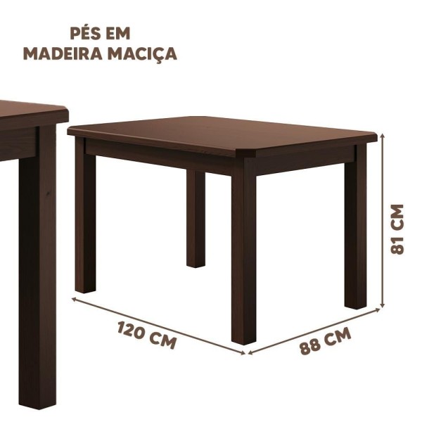 Encontraproduto.com.br - Conjunto Mesa Com 4 Cadeiras Em Madeira Maciça 120cm Castanho Olivia Shop Jm