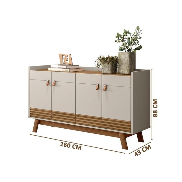 Encontraproduto.com.br - Aparador Buffet Retrô Amêndoa Off White Abruzzo Linea Brasil