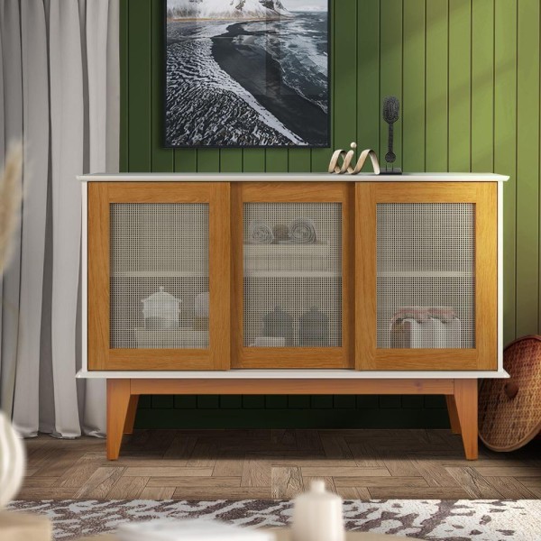 Encontraproduto.com.br - Buffet Retrô 3 Portas De Correr Off White Madeira Dalila Jm Móveis