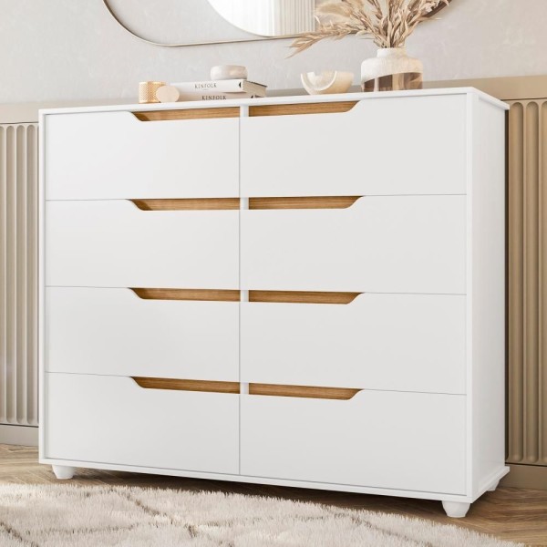 Cômoda Casal Com 8 Gavetas Espaçosas Doble Flex Branco Nature Com Pés Albatroz