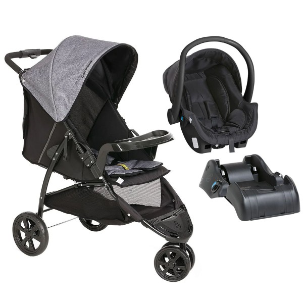 Encontraproduto.com.br - Kit Carrinho Bebê Passeio Berço Cross Trail De 0 a 15kg com Bebê Conforto Cocoon De 0 a 13kg e Base para Carro Galzerano