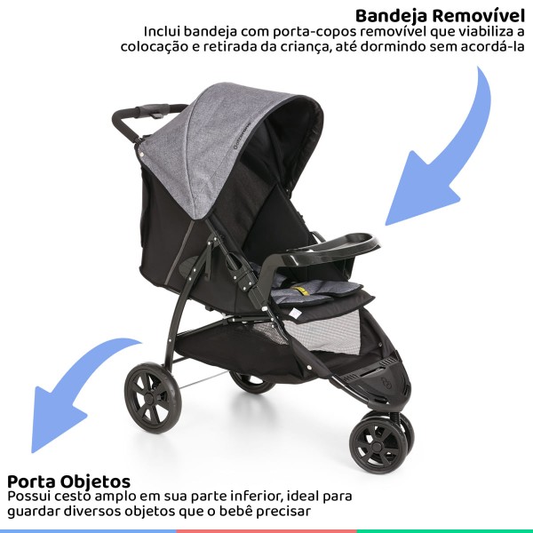 Encontraproduto.com.br - Kit Carrinho Bebê Passeio Berço Cross Trail De 0 a 15kg com Bebê Conforto Cocoon De 0 a 13kg e Base para Carro Galzerano