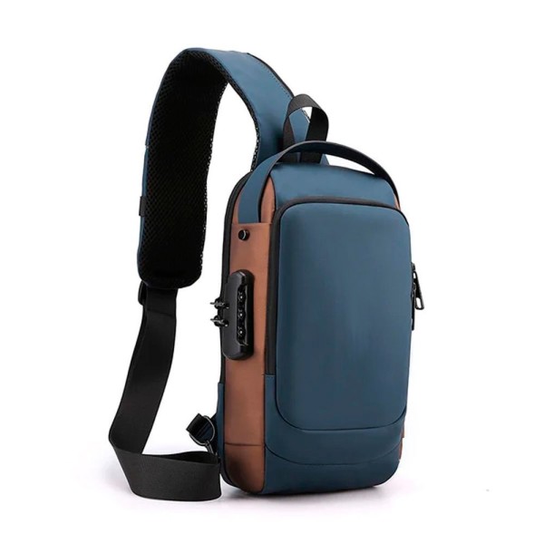 Encontraproduto.com.br - Mochila Anti Furto Transversal Cadeado Com Senha Saida Carregador Usb Resistente A água azul