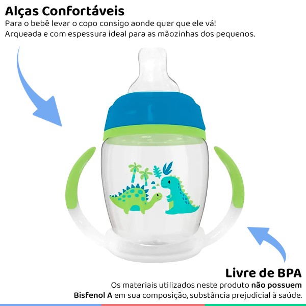 Encontraproduto.com.br - Copo De Transição Infantil Bebê Criança +6 Meses 250ML Com Alça Removível Bico Silicone Buba