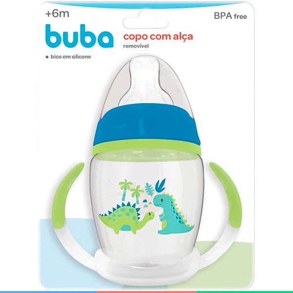 Encontraproduto.com.br - Copo De Transição Infantil Bebê Criança +6 Meses 250ML Com Alça Removível Bico Silicone Buba