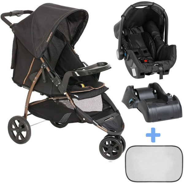 Encontraproduto.com.br - Carrinho Passeio Criança Infantil Galzerano + Bebê Conforto Cadeirinha Carro + Base + Protetor Sol