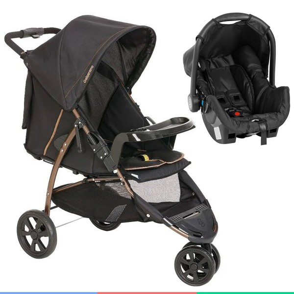 Encontraproduto.com.br - Carrinho Passeio Criança Infantil Galzerano + Bebê Conforto Cadeirinha Carro + Base + Protetor Sol