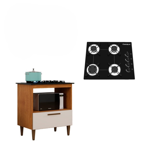 Encontraproduto.com.br - Kit Balcão Cooktop Chamalux 1 Porta Com Fogão Cooktop 4 Bocas