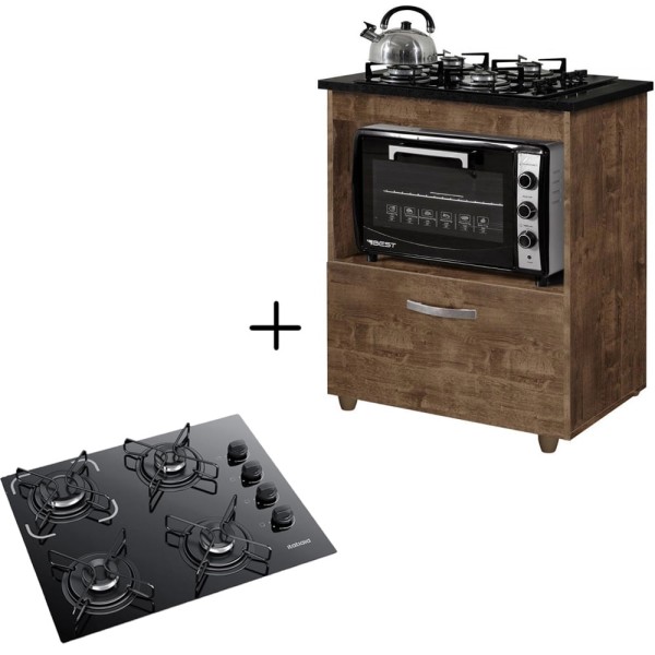 Encontraproduto.com.br - Kit Balcão Cooktop Itatiaia Com 1 Porta E Fogão Cooktop 4 Bocas