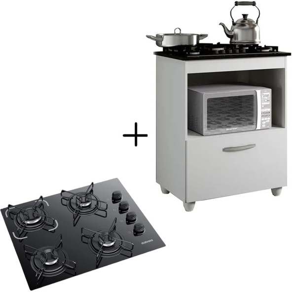 Encontraproduto.com.br - Kit Balcão Cooktop Itatiaia Com 1 Porta E Fogão Cooktop 4 Bocas