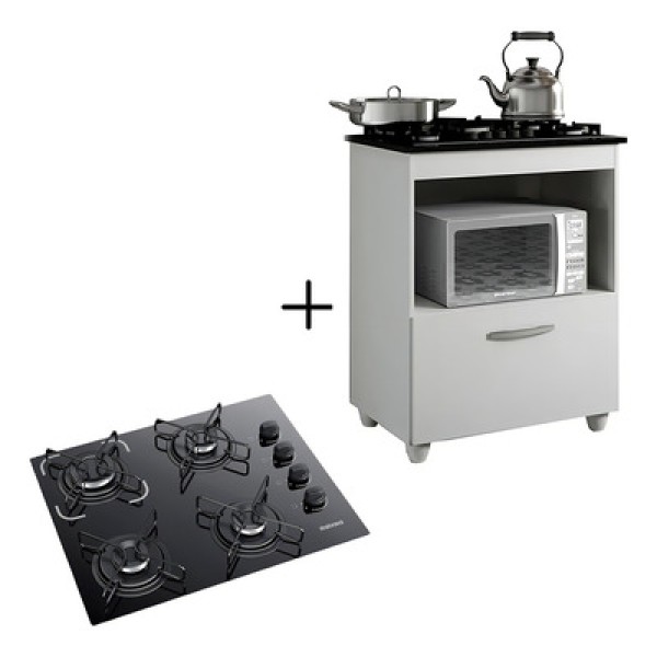 Encontraproduto.com.br - Kit Balcão Cooktop Itatiaia Com 1 Porta E Fogão Cooktop 4 Bocas
