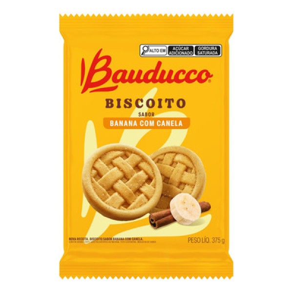 Encontraproduto.com.br - Biscoito Amanteigado Banana com Canela Bauducco Pacote 375g Embalagem Econômica
