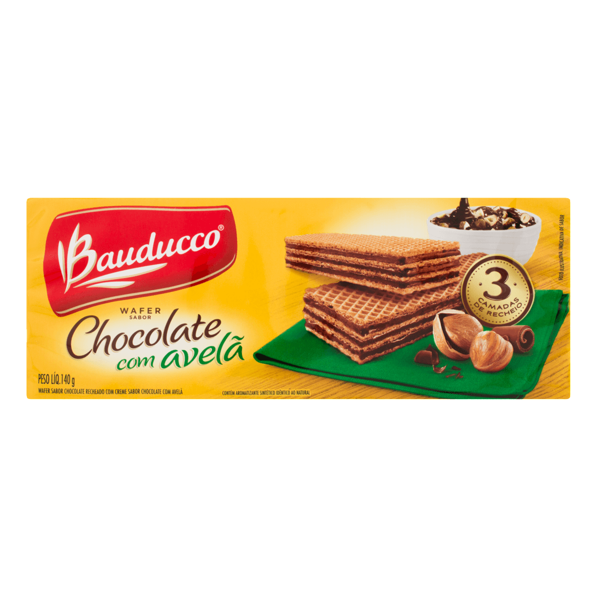 Encontraproduto.com.br - Biscoito Wafer Bauducco Chocolate com Avelã Pacote com 140g