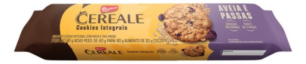 Cookies Bauducco Cereale Integral Aveia e Passas 80g