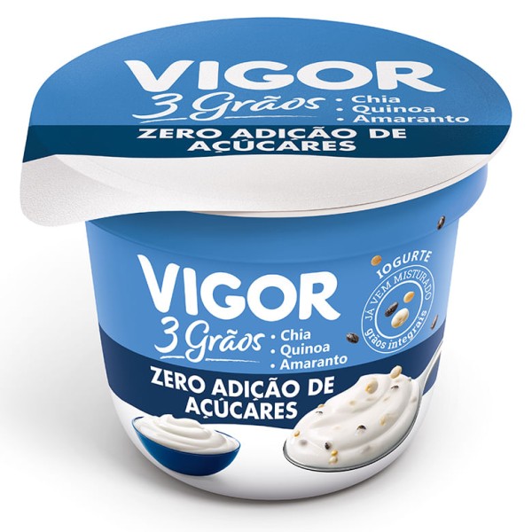 Encontraproduto.com.br - Iogurte Vigor Viv 3 Grãos Integral s/ Adição de Açúcar Tradicional Pote 100g