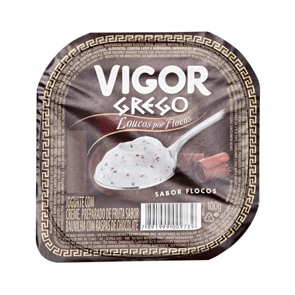 Encontraproduto.com.br - Iogurte Vigor Grego Flocos de Chocolate Branco 100g