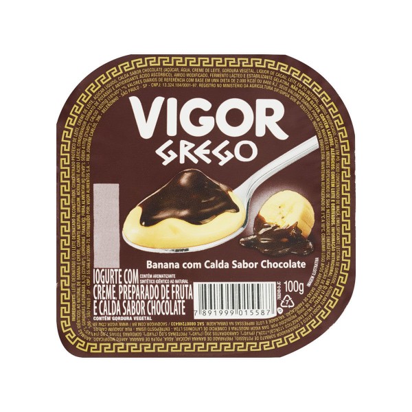 Encontraproduto.com.br - Iogurte Grego Vigor Banana com calda de Chocolate 100g