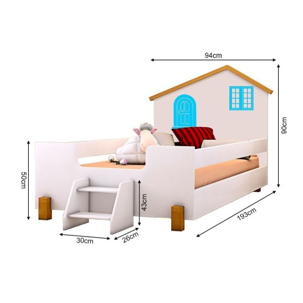 Encontraproduto.com.br - Cama Infantil Solteiro Belissima Azul - Branco E Amêndoa + Luminária Led - Cor: Branco