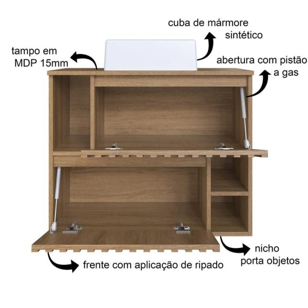 Encontraproduto.com.br - Kit Para Banheiro Com Gabinete Espelheira E Cuba Inclusa Mel