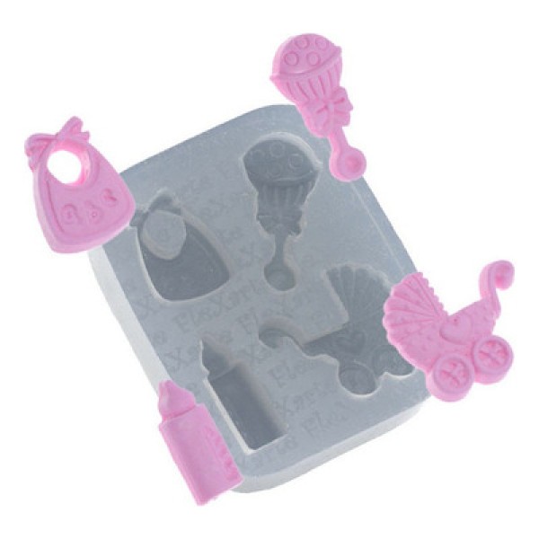 Encontraproduto.com.br - Molde de Silicone Quarteto de Objetos para Bebê (501) un FLEXARTE
