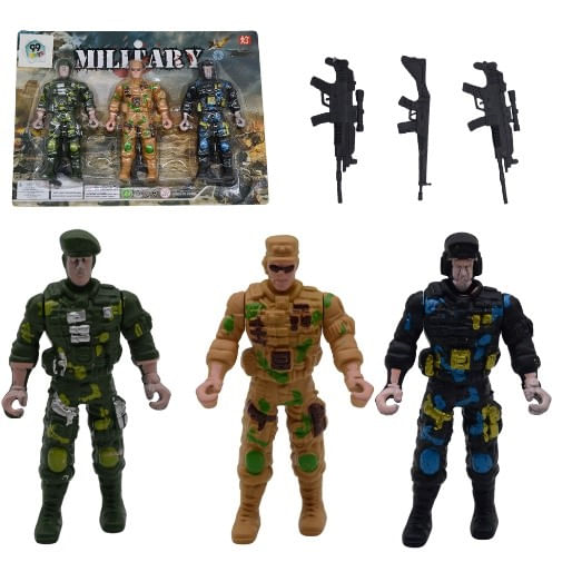 Kit de bonecos militares três unidades infantil
