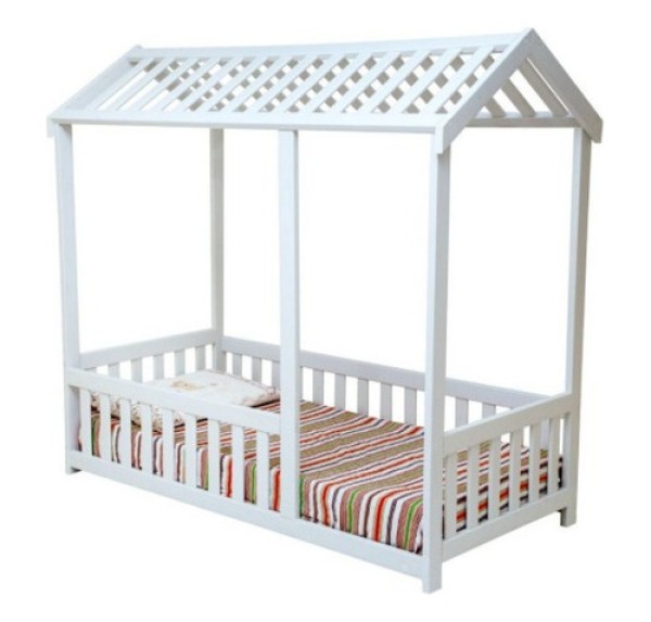 Encontraproduto.com.br - Cama Infantil Montessoriano Com Grade Bruna Branco + Colchão