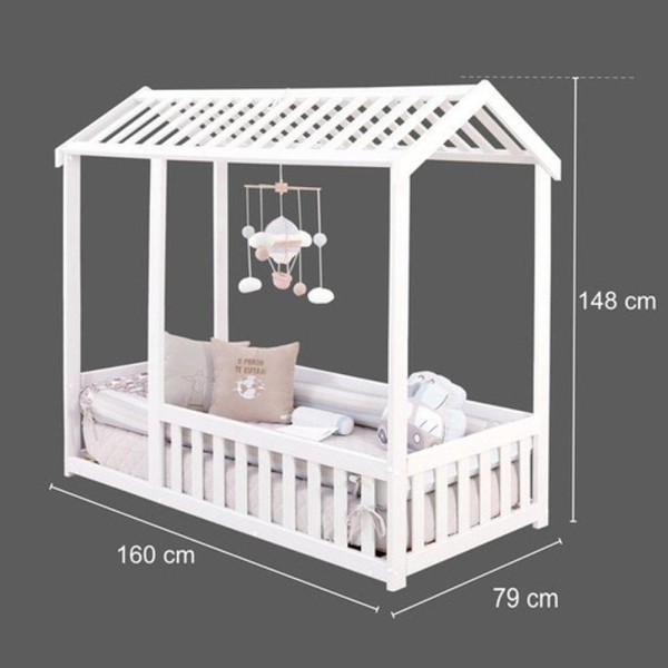 Encontraproduto.com.br - Cama Infantil Montessoriano Com Grade Bruna Branco + Colchão