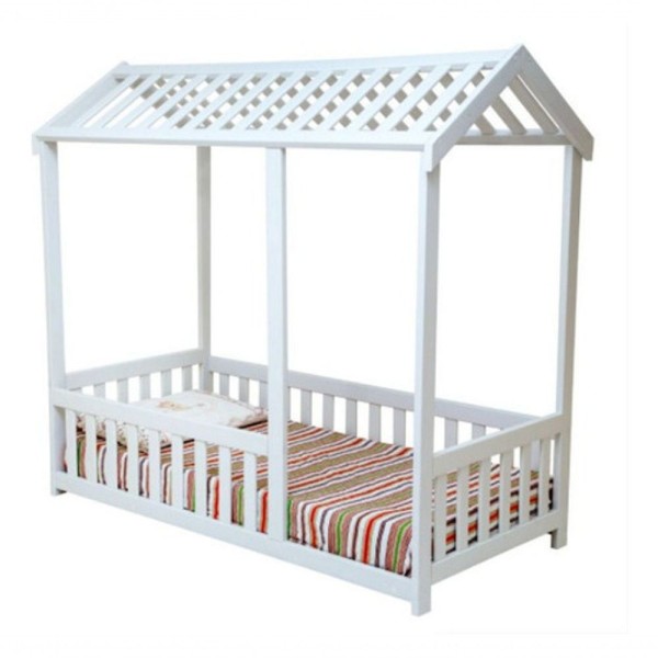 Encontraproduto.com.br - Cama Infantil Montessoriano Com Grade Bruna Branco + Colchão