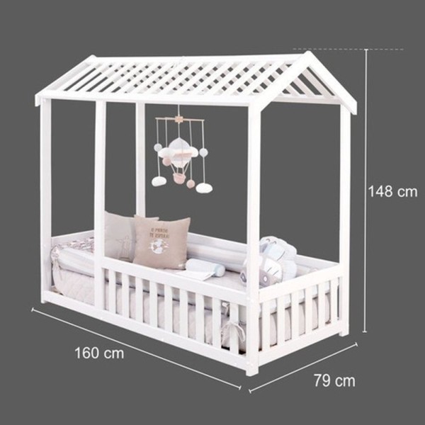 Encontraproduto.com.br - Cama Infantil Montessoriano Com Grade Bruna Branco + Colchão