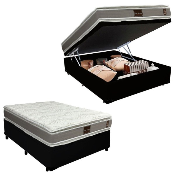 Cama Box Baú Viúva Sintético + Colchão Prime Viúva Las Vegas 128x188x79 Cor: Preto