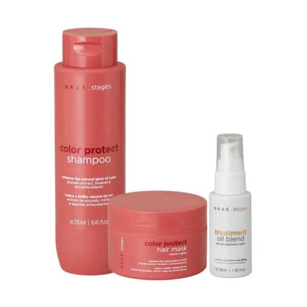 Kit Braé Stages Color Protect Shampoo 250ml + Máscara 200g + Mix De Oleos 35ml