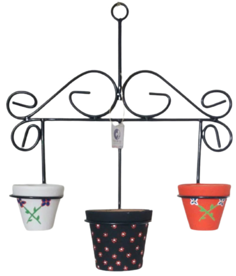 Suporte em Ferro na cor Preta Para Plantas Retro 3 Vasos