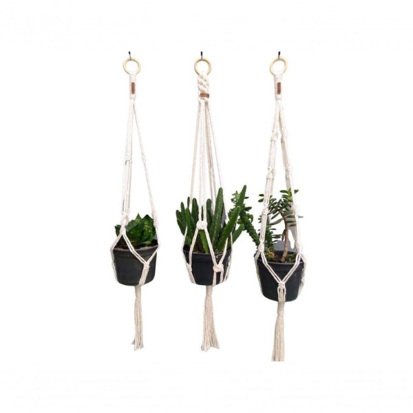 Encontraproduto.com.br - Suporte Plantas Macramê Trio Cor Cru