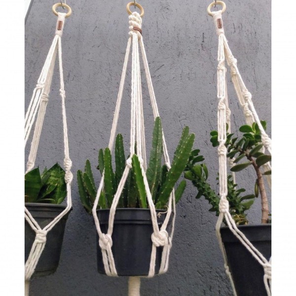 Encontraproduto.com.br - Suporte Plantas Macramê Trio Cor Cru