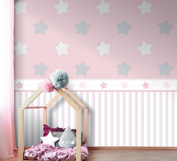 Encontraproduto.com.br - Papel de Parede Lullaby Estrela Polaris Rosa 2242 - Rolo: 10m x 0,53m
