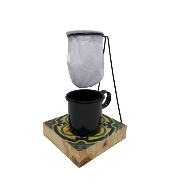 Encontraproduto.com.br - Coador De Pano P/ Café Com Caneca E Suporte De Madeira 1 Xc
