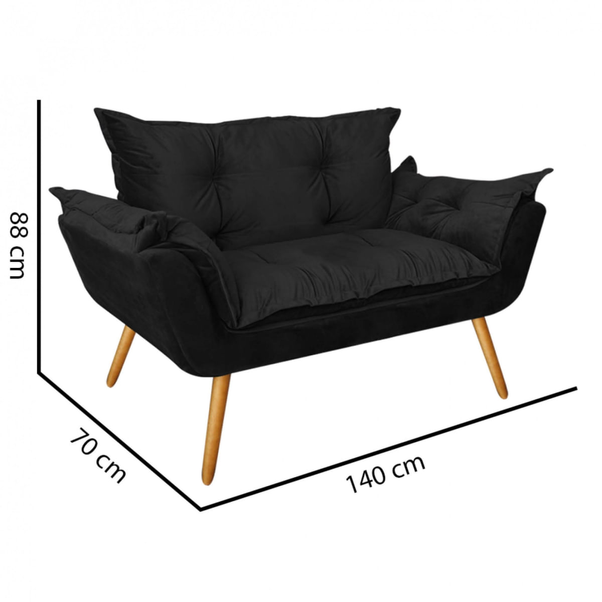 Kit Poltrona e Namoradeira Opala Para Sala de Estar Recepção Suede Preto - Ahazzo Móveis