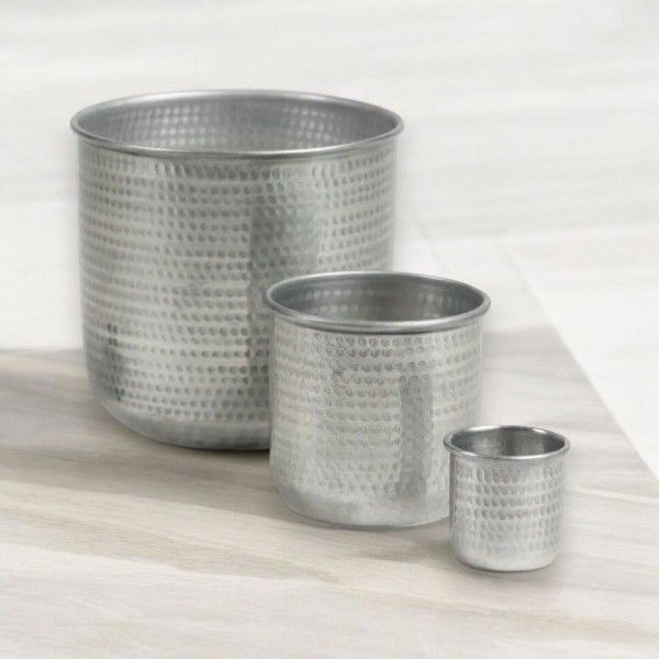Encontraproduto.com.br - Jogo Com 3 Cachepots Metal Alpaca Martelado Prata