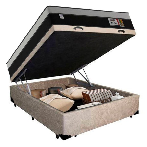 Encontraproduto.com.br - Cama Box Baú Casal Suede + Colchão Molas Ensacadas Alfa Plumatex 138x188x66 Cor:bege