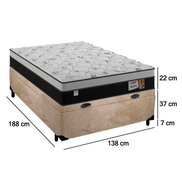 Encontraproduto.com.br - Cama Box Baú Casal Suede + Colchão Molas Ensacadas Alfa Plumatex 138x188x66 Cor:bege