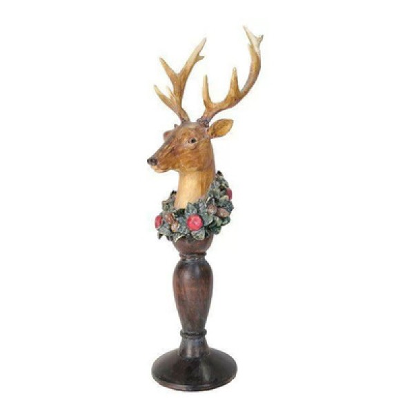 Encontraproduto.com.br - Decoração Enfeite Cabeça De Cervo De Resina Com Guirlanda 51cm