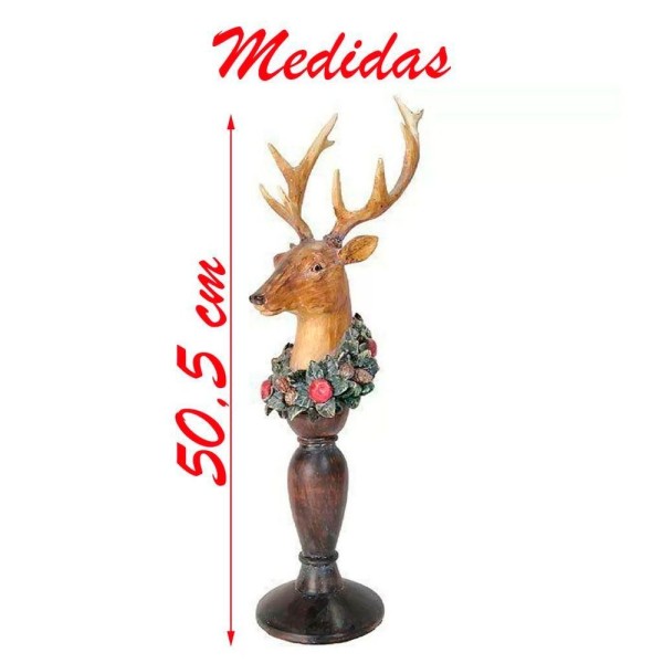 Encontraproduto.com.br - Decoração Enfeite Cabeça De Cervo De Resina Com Guirlanda 51cm