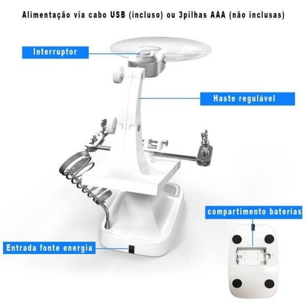 Encontraproduto.com.br - Lupa De Mesa Com Garras E Iluminação Led Usb Gt317w