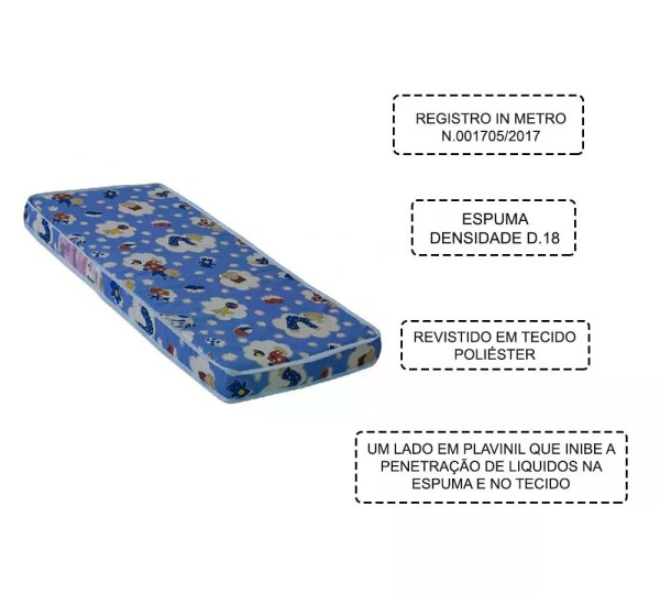 Encontraproduto.com.br - Colchao Infantil Para Berço D18 60X130CM BB863 Azul Completa Moveis