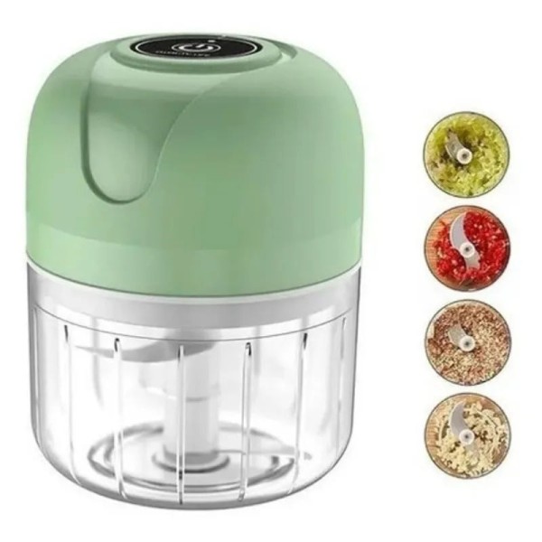 Encontraproduto.com.br - Mini Processador Elétrico com 3 Lâminas de Inox e Recarga USB Triture Alho e outros Alimentos Bivolt - Verde