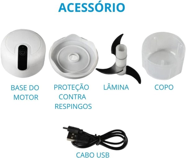 Encontraproduto.com.br - Mini Processador Elétrico com 3 Lâminas de Inox e Recarga USB Triture Alho e outros Alimentos Bivolt - Verde