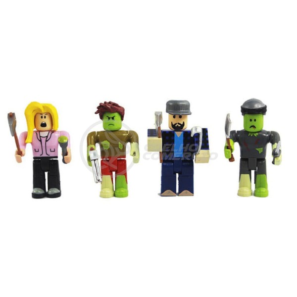Encontraproduto.com.br - Cartela 4 Boneco Articulado 7cm roblox Roblöx toys zombie attack ataque zumbi + Cenario Apocalipse