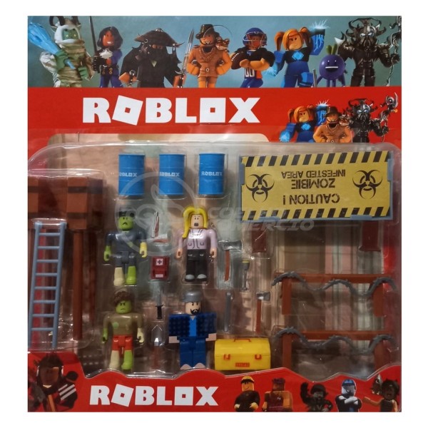 Encontraproduto.com.br - Cartela 4 Boneco Articulado 7cm roblox Roblöx toys zombie attack ataque zumbi + Cenario Apocalipse