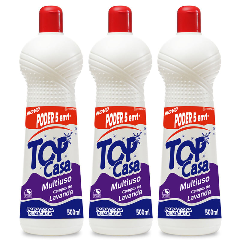 Encontraproduto.com.br - Limpador Multiuso Poder 5 em 1 Lavanda Top Casa Pack com 3 Squeezes de 500ml Cada